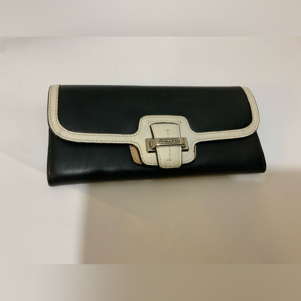 Coach Taylor Black White Leather Checkbook Wallet